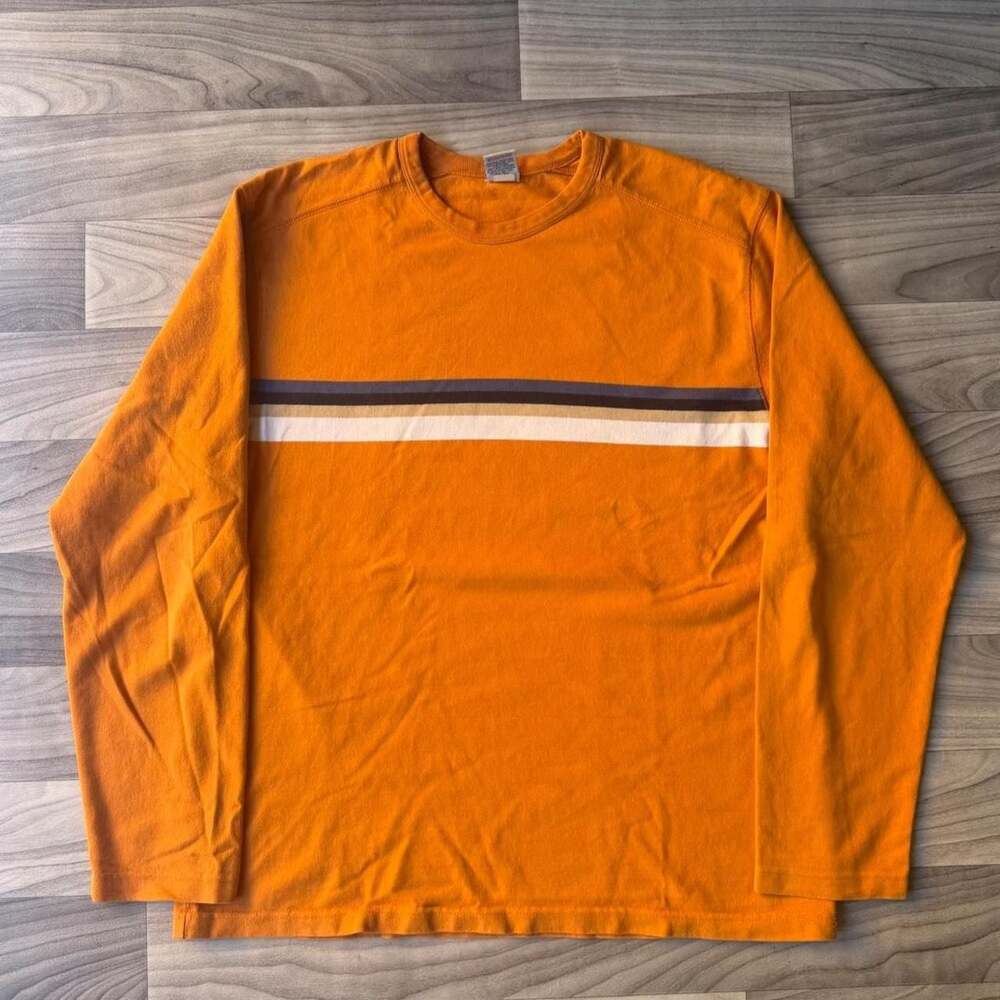 Vintage Old Navy Y2K Striped Long Sleeve T-Shirt Orange Large